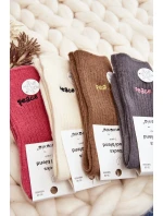 Dámské teplé ponožky s nápisem růžové