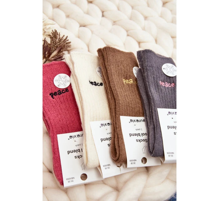 Dámské teplé ponožky s nápisem růžové