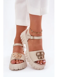 Dámské Kožené Sandály Se Zlatým Detalem Vinceza 79541 Béžové