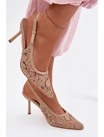 Dámské sandály na podpatku s krajkou tmavě béžové Pelivelle Dámské sandály na podpatku s krajkou tmavě béžové Pelivelle