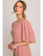 model 20966274 Šaty s puff rukávy růžové - STYLOVE