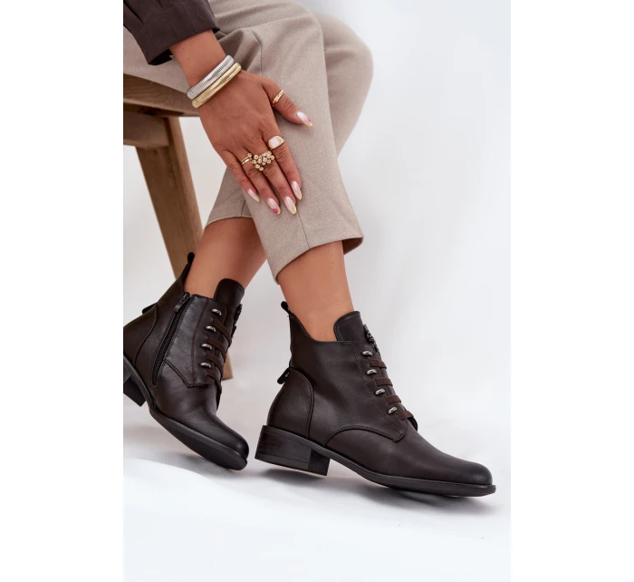 Dámské nízké zateplené kotníkové botky na zip s ozdobou – hnědé Nevalia