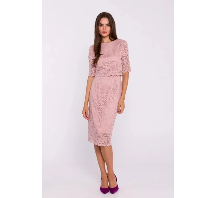 Krajkové šaty model 21105536 pudrové - Moe