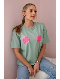Bavlněná halenka s květinovým potiskem tmavá máta