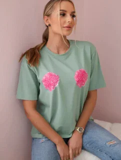 Bavlněná halenka s květinovým potiskem tmavá máta