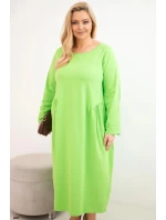 Dámská sukně Plus Size bavlněná s dlouhým rukávem a nařasením v pase světle zelená