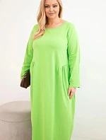 Dámská sukně Plus Size bavlněná s dlouhým rukávem a nařasením v pase světle zelená
