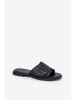 Dámské kožené sandály s přezkou D&A SJ2302-01 Černé