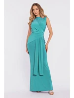 M913 Draped maxi šaty s ohrnutým pasem a panelem - tyrkysové