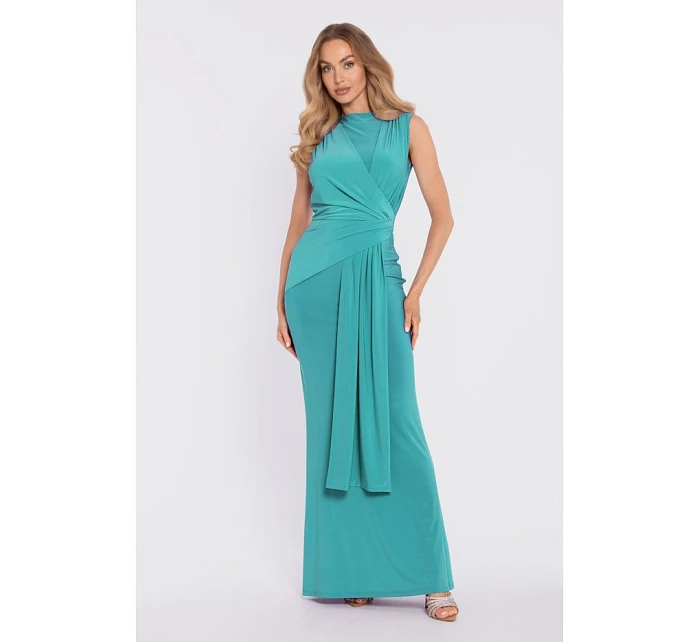 maxi šaty s ohrnutým pasem a panelem tyrkysové model 22040711 - Moe