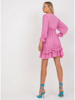 Růžové mini boho šaty s volánem Winona OCH BELLA