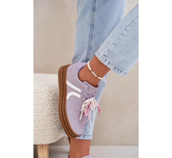 Dámské tenisky na platformě s ozdobami – fialové Vinness