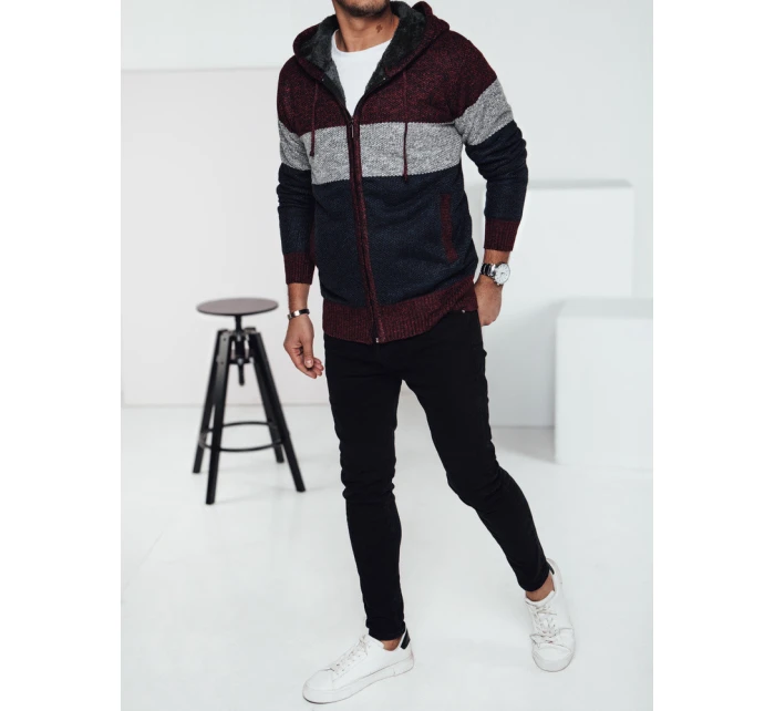 Pánský zateplený svetr s kapucí vínový FashionStreet WX2275
