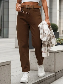 Spodnie damskie z  mom fit z paskiem brązowe model 22038530 - FashionStreet