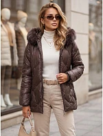 Dámská zimní bunda LOVEINSIDE, prošívaná s kožešinovým lemem, fialová, FashionStreet TY5814