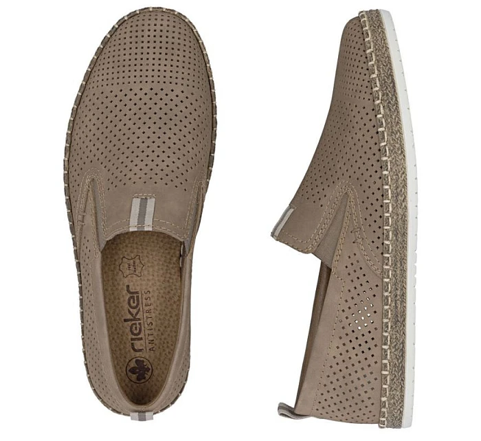 Pánské kožené mokasíny hnědé ažurové pohodlné Rieker B5286-25 Pánské kožené mokasíny hnědé ažurové pohodlné Rieker B5286-25