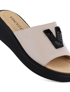 Dámské kožené žabky na platformě beige Vinceza 66950