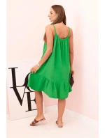 Dámské mušelínové šaty s ramínky a volánem zelený Dámské mušelínové šaty s ramínky a volánem zelený