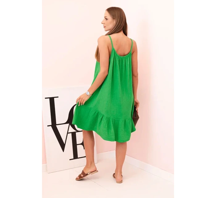 Dámské mušelínové šaty s ramínky a volánem zelený Dámské mušelínové šaty s ramínky a volánem zelený