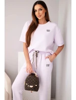 Dámský komplet viskózový máslový s krátkým rukávem a kalhotami s ohrnutím nohavice světle fialový