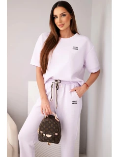 Dámský komplet viskózový máslový s krátkým rukávem a kalhotami s model 21998396 nohavice světle fialový - K-Fashion