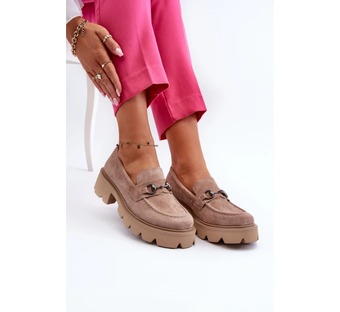 dámské semišové mokasíny béžové model 21655418 - VINCEZA