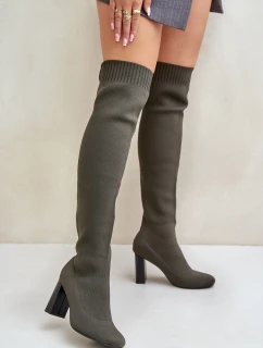 Se Po Kolena Na Podpatku Tmavě Zelené model 21679772 - Boto