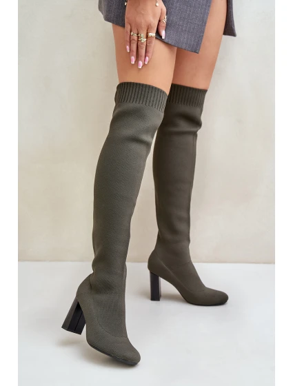 Se Po Kolena Na Podpatku Tmavě Zelené model 21679772 - Boto