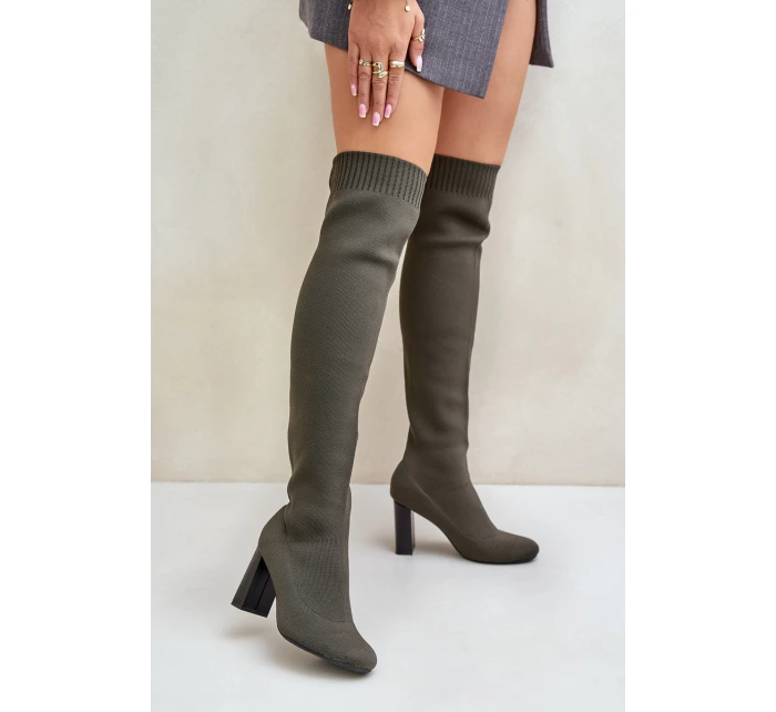 Se Po Kolena Na Podpatku Tmavě Zelené model 21679772 - Boto