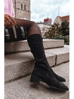 Dámské kozačky s ozdobou na ekokůže Černé model 21715301 - Boto