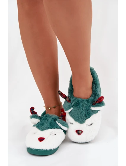 Vánoční dámské pantofle s motivem soba kožené zelené Orsella