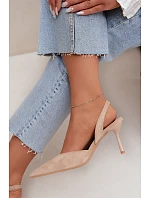Dámské semišové sandály na podpatku béžové model 22322681 - Boto