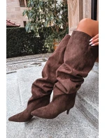 Nazouvací dámské kozačky na jehlovém podpatku Ysolienne – čokoládové