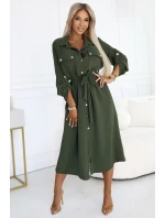 model 21146238 Midi košilka se zlatými knoflíky a vázáním KHAKI - numoco basic