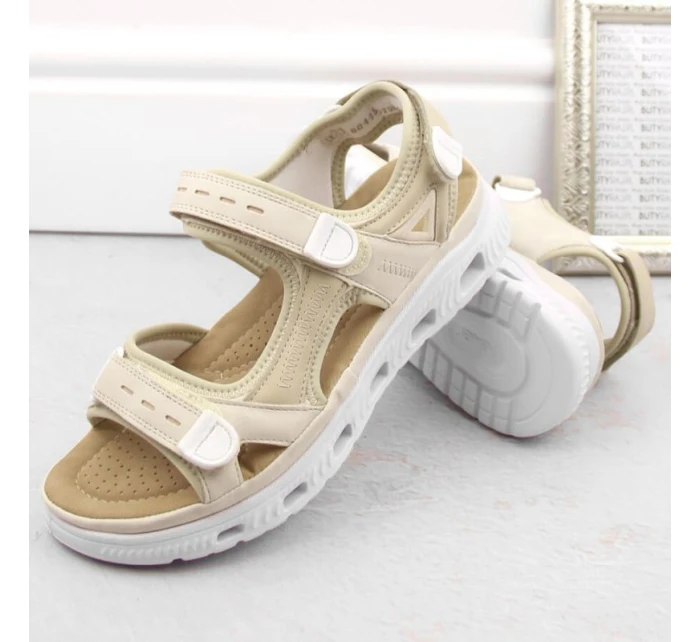 Pohodlné sandály na suchý zip Rieker W RKR691 beige