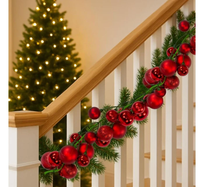 VĚNEC Z VĚTVIČEK 180CM S OZDOBAMI 80 KS.SLÍDA ČERVENÁ VĚNEC Z VĚTVIČEK 180CM S OZDOBAMI 80 KS.SLÍDA ČERVENÁ