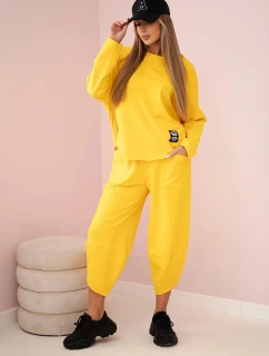 Bavlněná mikina kalhoty set tmavě žlutá