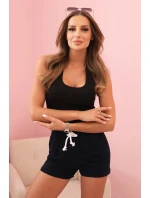 Dámské bavlněné šortky s gumou a vázáním v pase modré