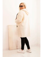Dámský kabát Plus Size z  s kapucí a kapsami ecru model 21297034 - K-Fashion