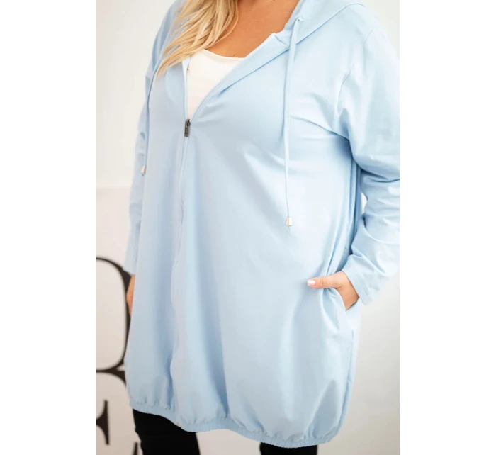 Dámská mikina Plus Size bavlněná s kapucí a zipem modrá Dámská mikina Plus Size bavlněná s kapucí a zipem modrá