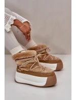 Kožené Dámské Sněhule Na Silné Podešvi S Kožešinou Big Star model 21669685 Hnědé - Big Star Shoes Kožené Dámské Sněhule Na Silné Podešvi S Kožešinou Big Star model 21669685 Hnědé - Big Star Shoes