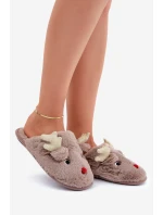 Vánoční Pantofle S Motivem Sobíka Kožešinové Tmavě Béžové Asielle Vánoční Pantofle S Motivem Sobíka Kožešinové Tmavě Béžové Asielle