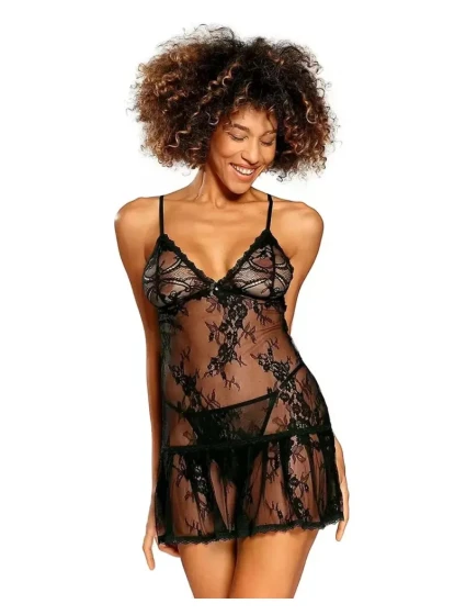 Dámský komplet košilka + tanga model 20771757 Černá - DKaren Dámský komplet košilka + tanga model 20771757 Černá - DKaren