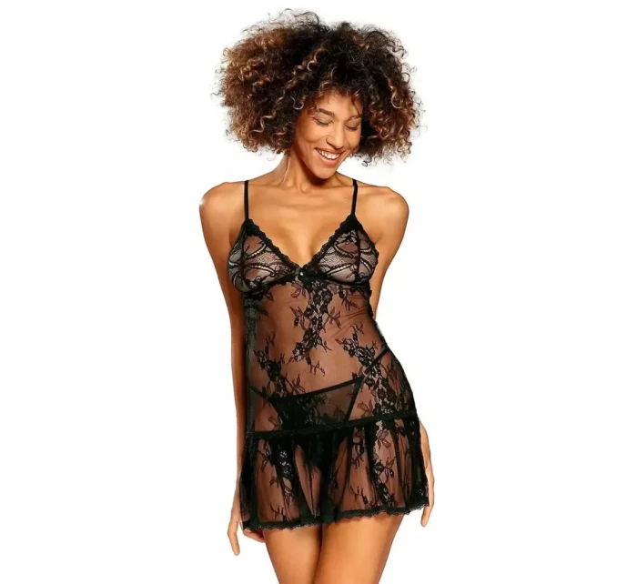 Dámský komplet košilka + tanga model 20771757 Černá - DKaren Dámský komplet košilka + tanga model 20771757 Černá - DKaren