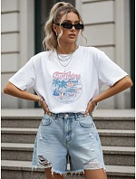 Dámské tričko oversize s letním potiskem, bílé, FashionStreet NX9005RY