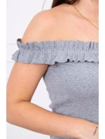 Třpytivá halenka s volánky šedá