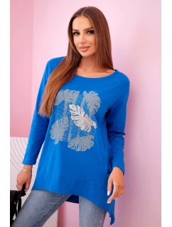 Dámská halenka s kapsami a ozdobným potiskem chrpově modrá