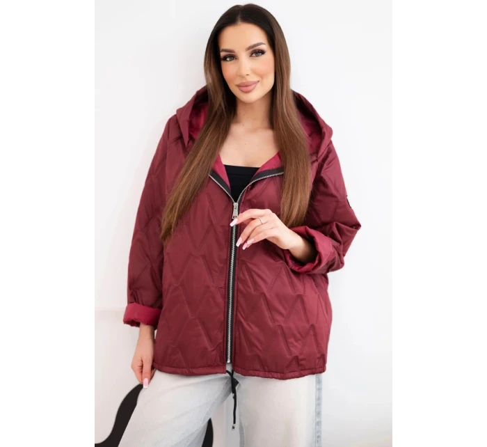 Dámská jarní prošívaná bunda s kapucí a zipem švestková