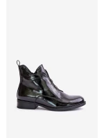 Lakované Boty Na Zip Zateplené Ploché Podpatky S.Barski HY42-717 Černé Lakované Boty Na Zip Zateplené Ploché Podpatky S.Barski HY42-717 Černé