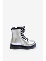 Zateplené dívčí lakované boty na zip stříbrné Novita Zateplené dívčí lakované boty na zip stříbrné Novita